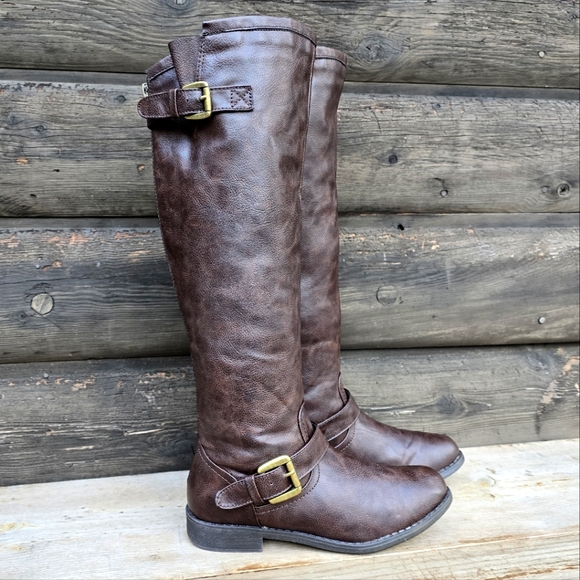 JustFab Shoes - JustFab Zella Brown Vegan Leather, Western Riding Moto Boots. WMS 8M